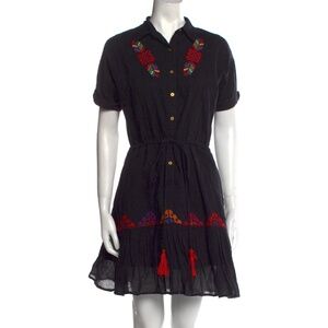 CAROLINA K Natalie Black Embroidered Shirt Dress Size Medium